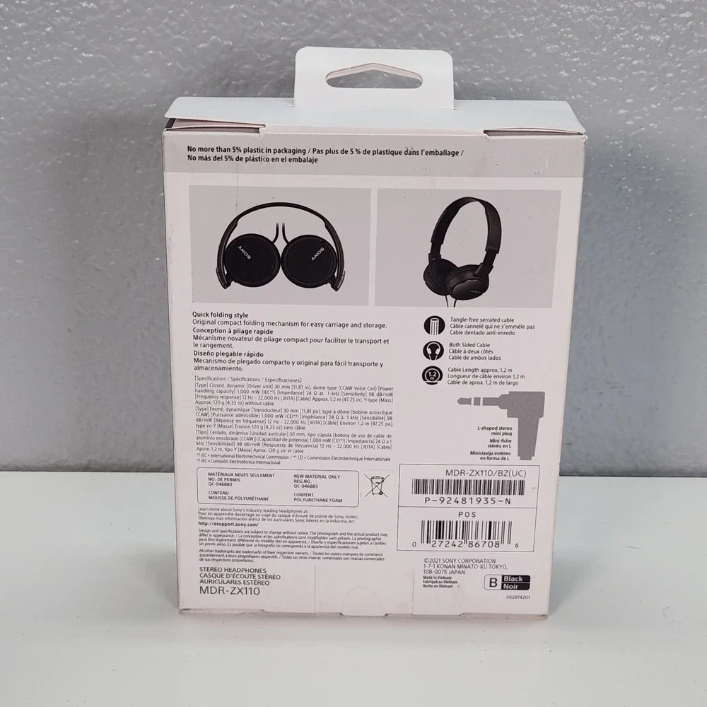 Sony MDR-ZX110 Wired Stereo Headphones (Black) 💥 New SEALED
